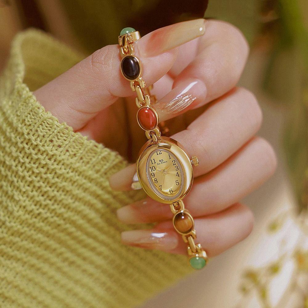 Orologio da Donna con Pietre Preziose Colorate Elegante Orologio al Quarzo Orologio da Polso alla Moda