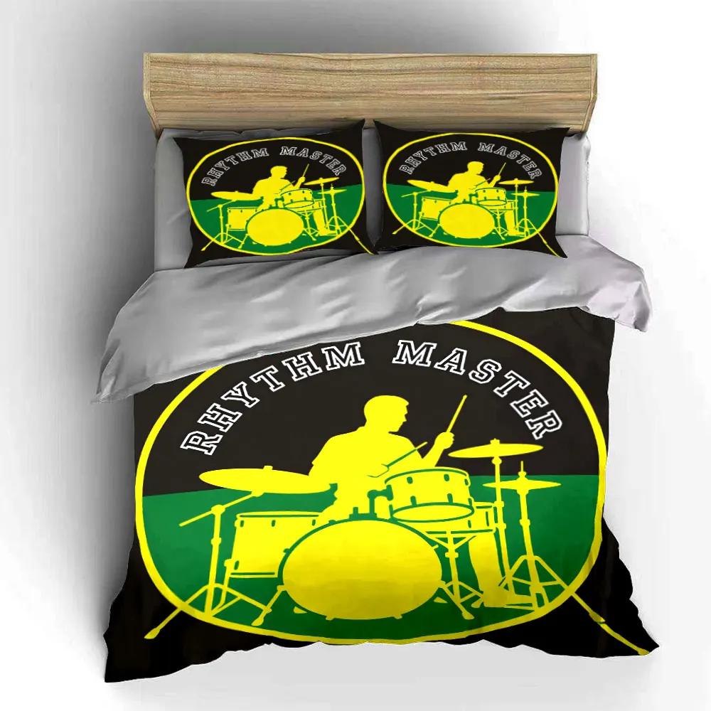 Drummer Theme Decor Set Soft Comfortable Duvet Cover Bedding Set Included 1*Duvet Cover & 2*Pillowcases Gift