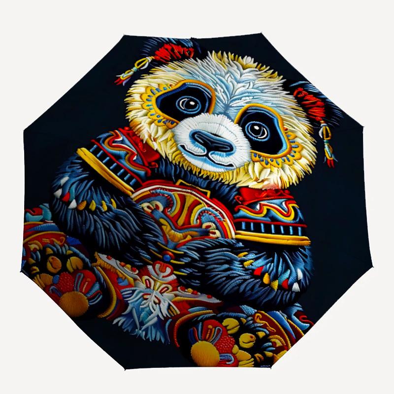 

1pc Panda Embroidery Fashionable Auto Opening/Closing Folding Umbrella with 8 Bones, Windproof Portable, Daily Use029