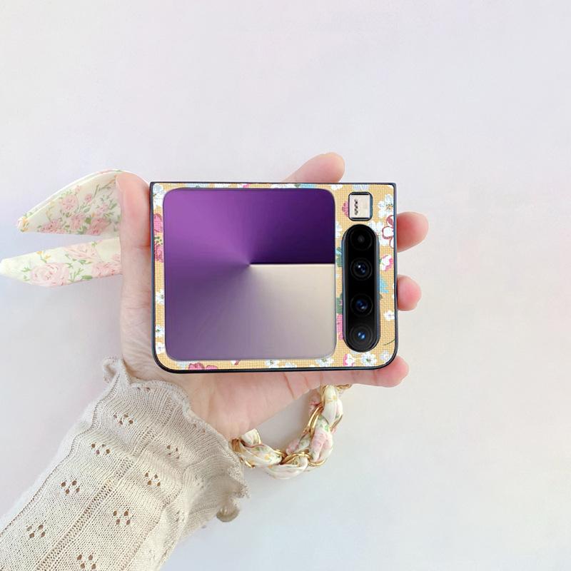 Fashion Flower Silk Scarf Hand Rope Suitable for Huawei Pura X Mobile Phone Case Wide Folding Screen Purax Muse Anti-drop Case