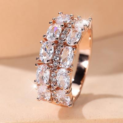 Vintage Rose Gold Color Zircon Finger Rings for Women Engagement Fashion Versatile Wedding Party Jewelry