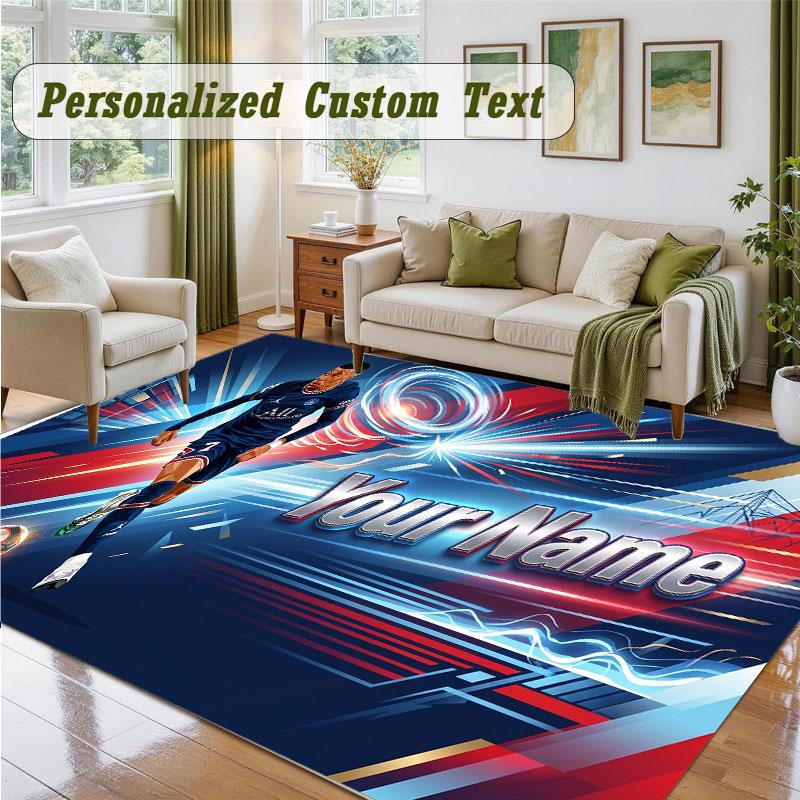 Crystal Velvet Square Rug Custom NameKylian Mbappe Pattern Non Slip Home Floor Decor Rug