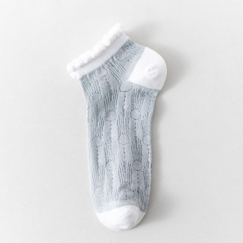 5/10 Pairs Comfortable Casual Spring Summer Socks for Women Mesh Lace Up Glass Silk Boat Socks Low Top Open Toe Breathable Short Socks