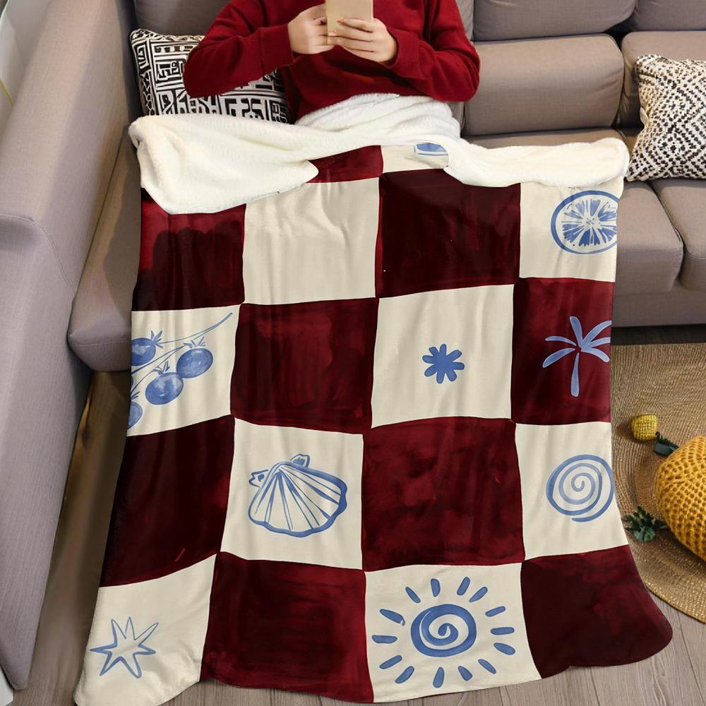 Burgundy & Blue Check Flannel Blanket Warm Soft Halloween Christmas Couch Warm Cozy Decorative Decor Gift for All Season
