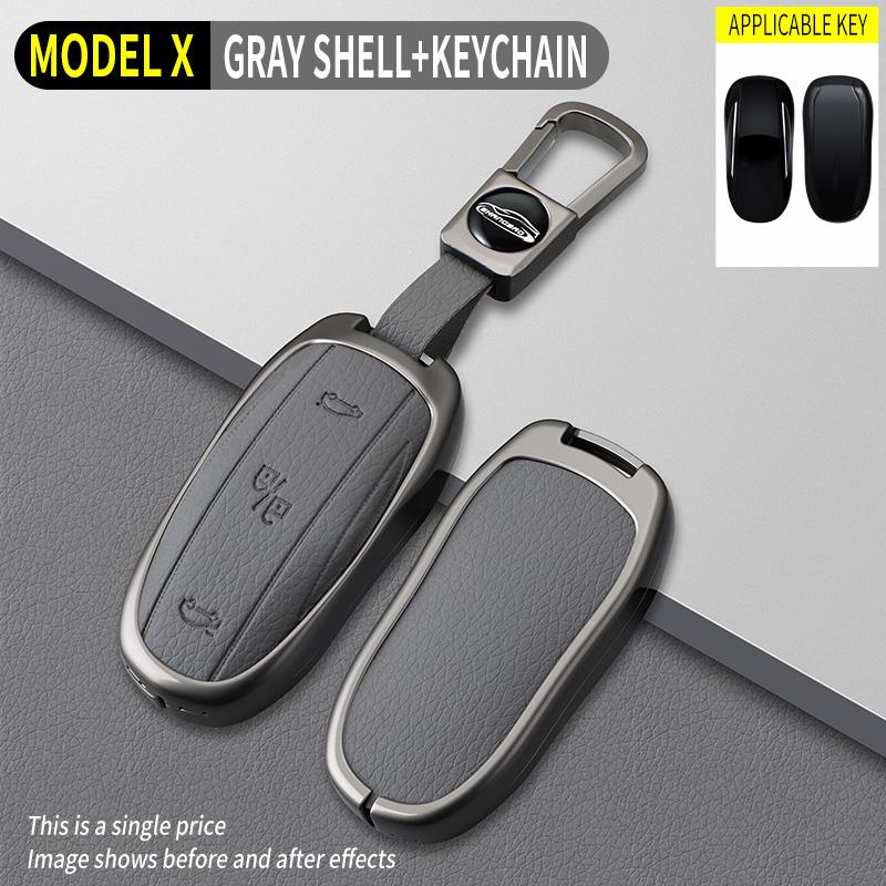

Zinc Alloy Leather Car Key Fob Case Cover For Tesla Model X Remote Shell Fob Holder Protector Keychain Accessories