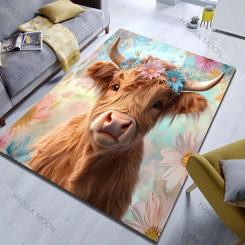 

Multi-Size Highland Cattle Art Pattern Carpet for Living Room Bedroom Sofa Home Decor Non-slip Floor Mat Luxury Gift 40cm x 60cm
