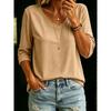 Women's V Neck Three Quarter Sleeve Tee Tops Loose Solid Color Basic Casual Blouse