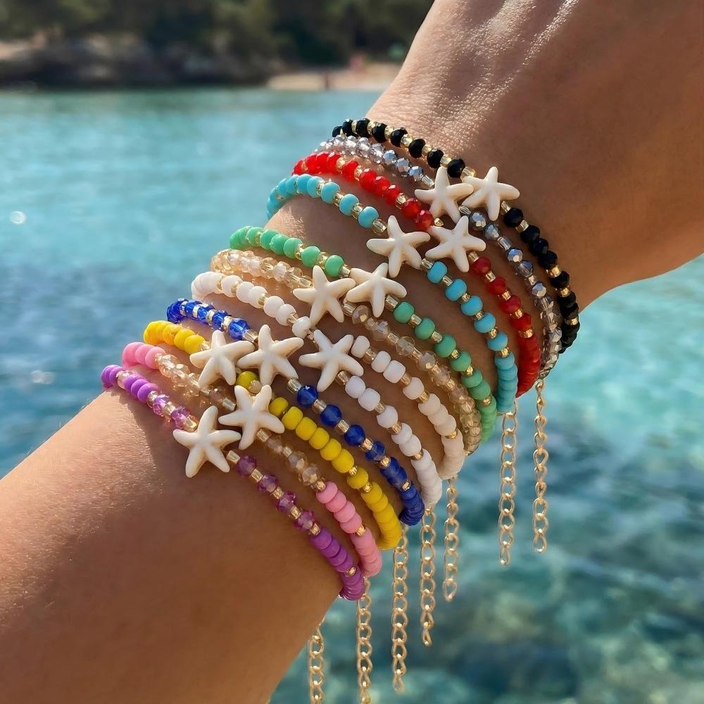 Bohemian Starfish Beaded Bracelet New Beach Vacation Windshield Rice Beads Simple Adjustable Jewelry Set