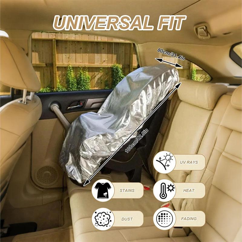 Car Seat Sunshade:PET Aluminized Film Heat/UV Protection Dust/Water Resistant Washable Elastic Edges Fits Seats&Steering Wheels