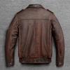 Hunting Leather Jacket Men Vintage Red Brown Black Genuine Cow Men'sLeather Jacket Pockets Real Skin Coat Autumn