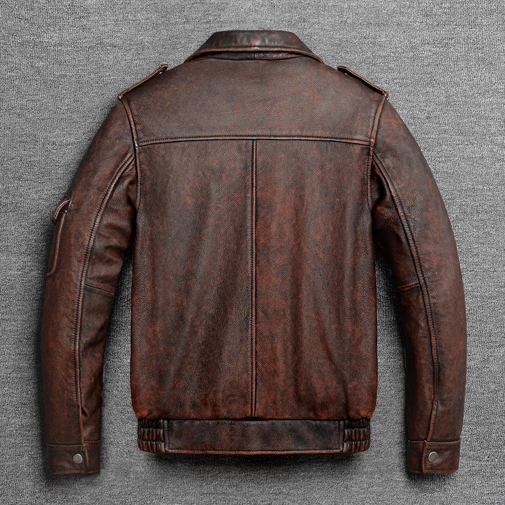Hunting Leather Jacket Men Vintage Red Brown Black Genuine Cow Men'sLeather Jacket Pockets Real Skin Coat Autumn