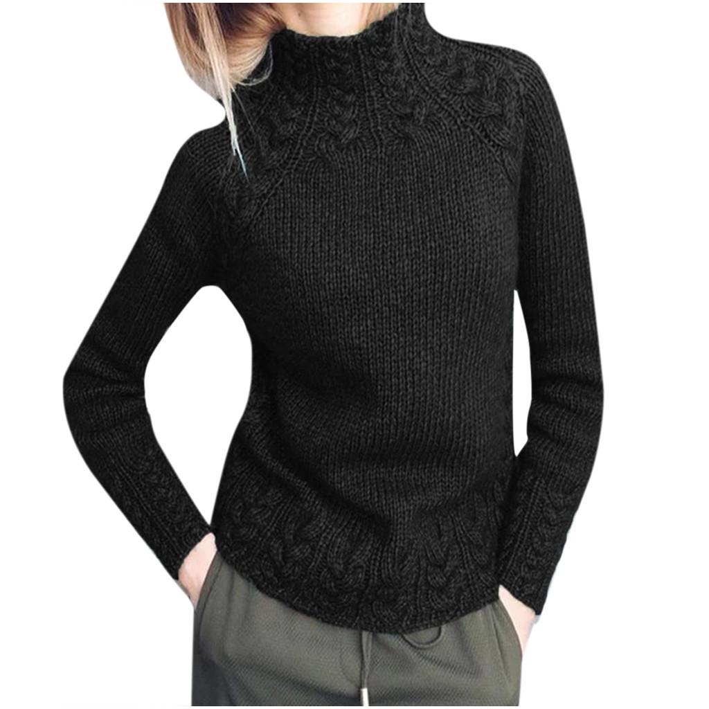 Women Sweater Solid Color Linen Sweater Knitted Turtleneck Sweater