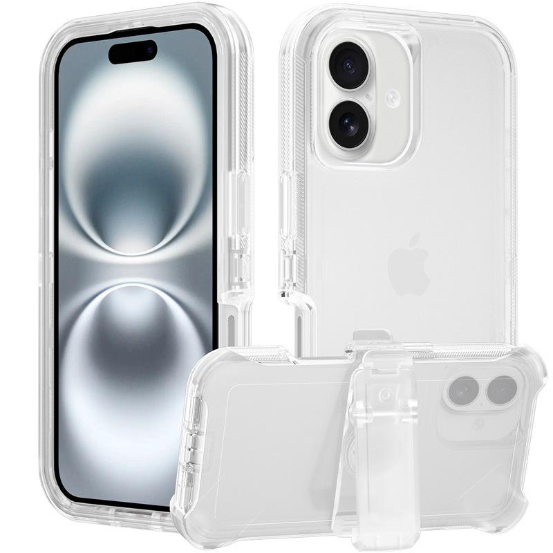IP16 Transparent Phone Case for Apple iPhone 16 - Three-in-One Protective Cover