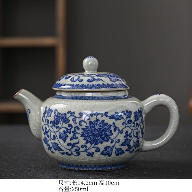 250ml Blue and White Porcelain Handmade Teapot Household Thousands of Miles Teapot Jingdezhen Pot Tea Making Kettle Teaset Gifts