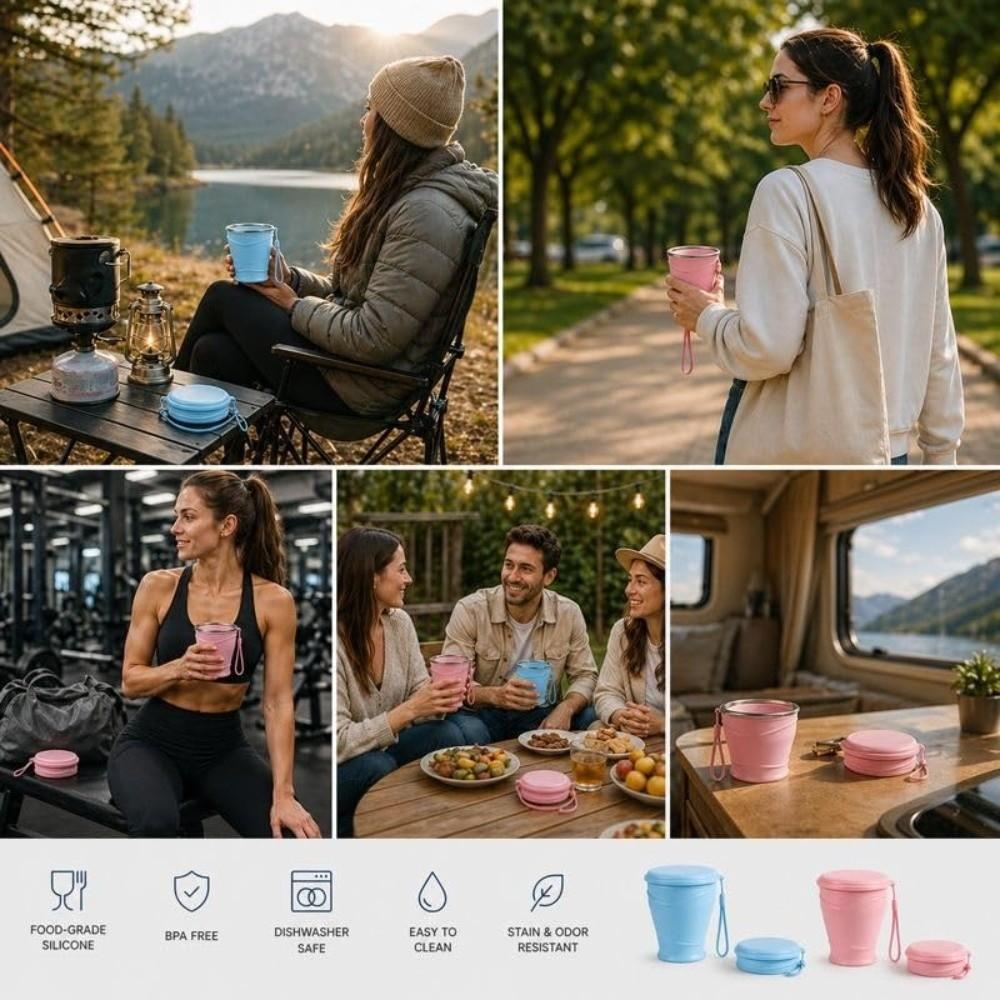 With Strap Mini Silicone Cup 180ml Folding Water Cup Portable Pocket Cup Daily Commute