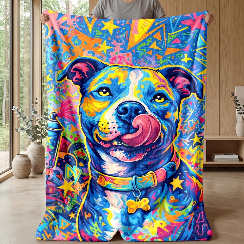 Colorful Dog Pattern with Flowers blanket Personalized Name Flannel Blanket Soft Cozy Plush Throw for Sofa Bed Lightweight Home Decor