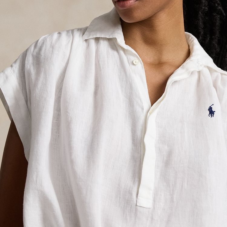Polo Ralph Lauren SS24 Solid Point Collar Button Loose Short Sleeve Shirt Women shirts White WMPOSHTNDO20605-100