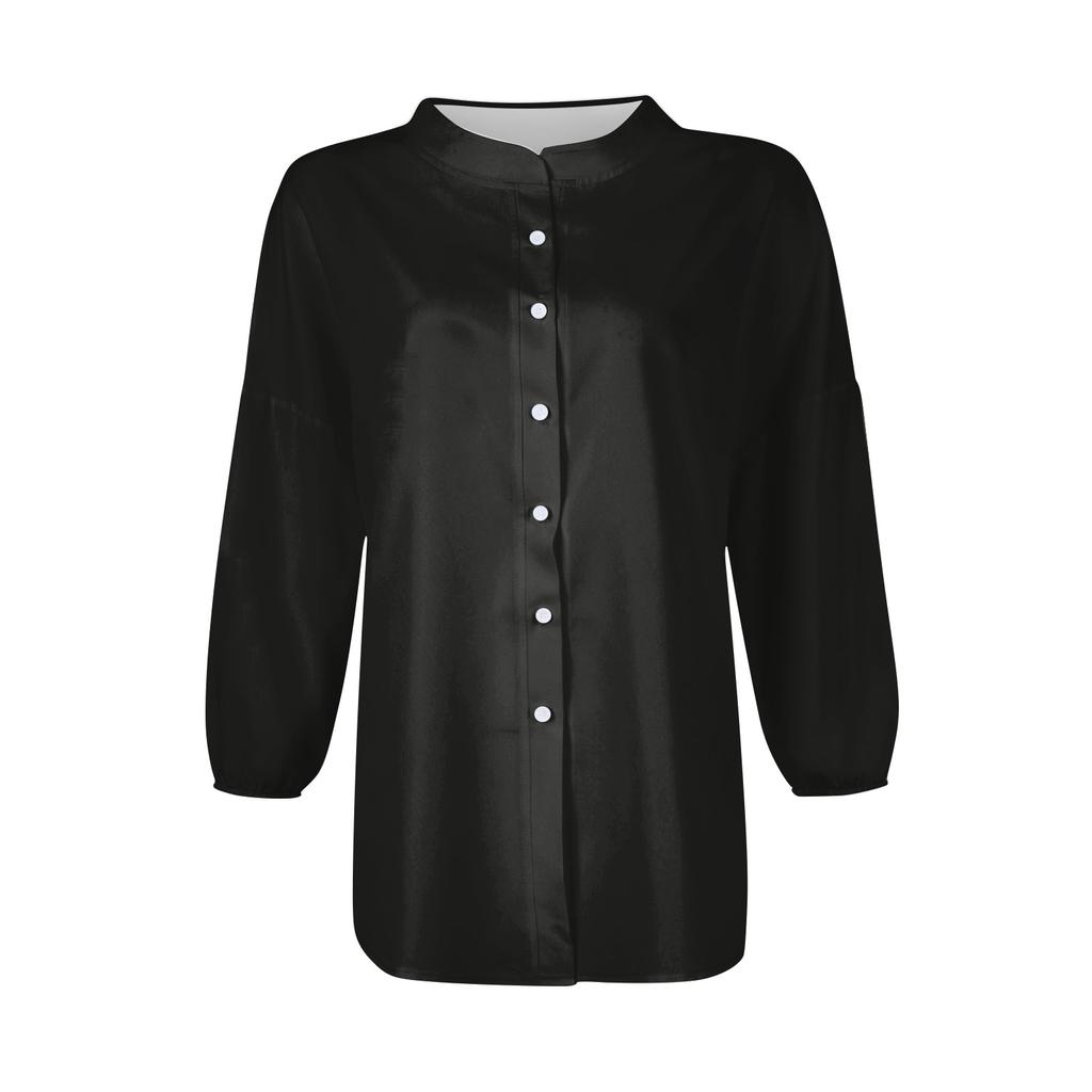 Cămașă de damă Bluză imprimată cu nasturi Casual Vintage Fashion Crewneck Top cu mâneci 3/4