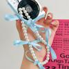 Ribbon Sweet Bow Ribbon Phone Strap Ballet Style Beaded Hanging Pendant  Women Girls