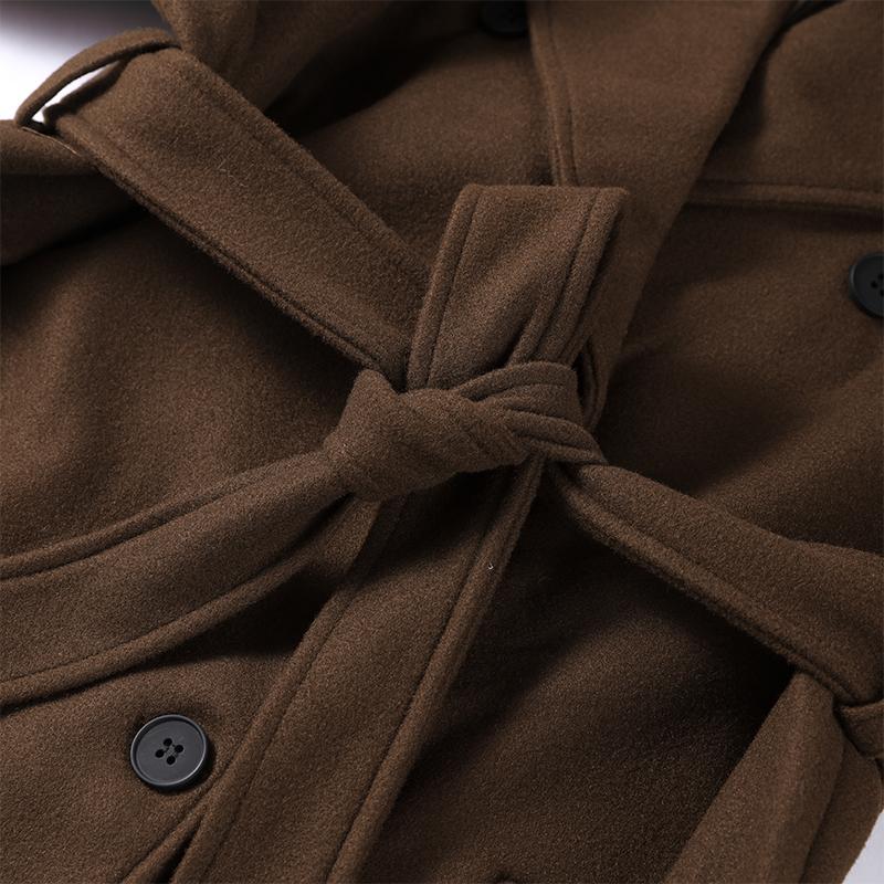 Kabát s klopami, dvouřadé zapínání, temperamentní vlněný dlouhý kabát, silná látka, dámská teplá bunda, podzim 2025