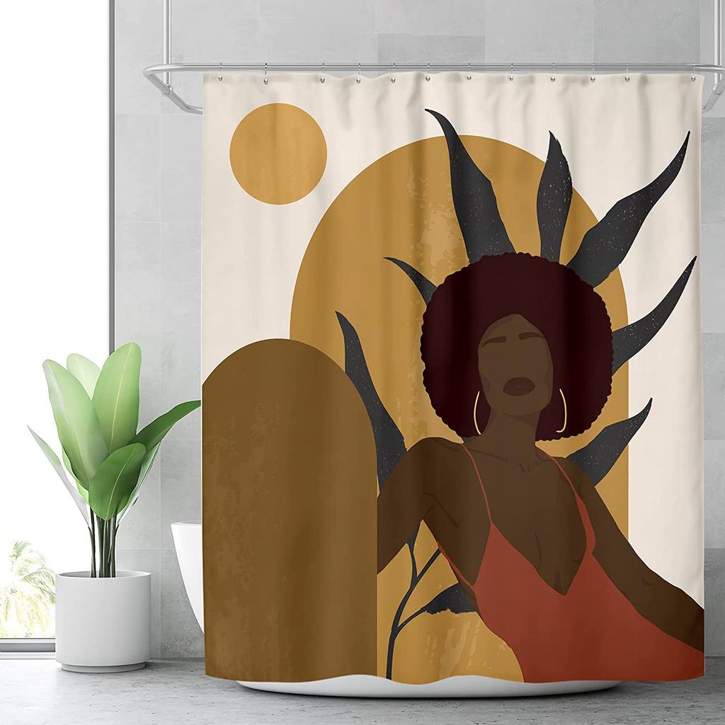 Abstract Woman Shower Curtain Leaves Minimalist Mid Century Contemporary Line Shapes Terracotta Modern Aesthetic Bathtub Decor