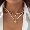 SHIXIN 3 Pcs/Set Multilayer Stacked Small Seed Beads Chain Choker Necklace for Women Bohemian Starfish Pendant Short Necklace