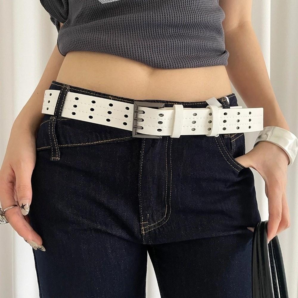 Y2k Leather Waistband Vintage Women's Dress Jeans Belt Trendy Three-Row Wide Belt Waist Belt