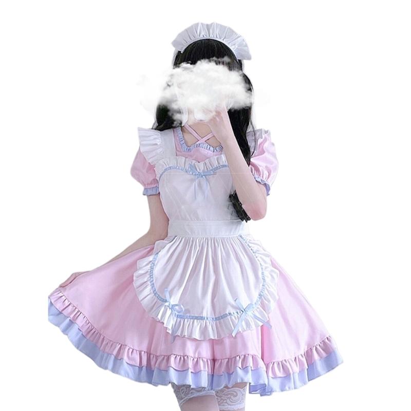 3Pcs Sweet Maid Outfit Women Anime Maid Costume Fancy Dress Cosplays Costume Maid Dress with Headwear Apron