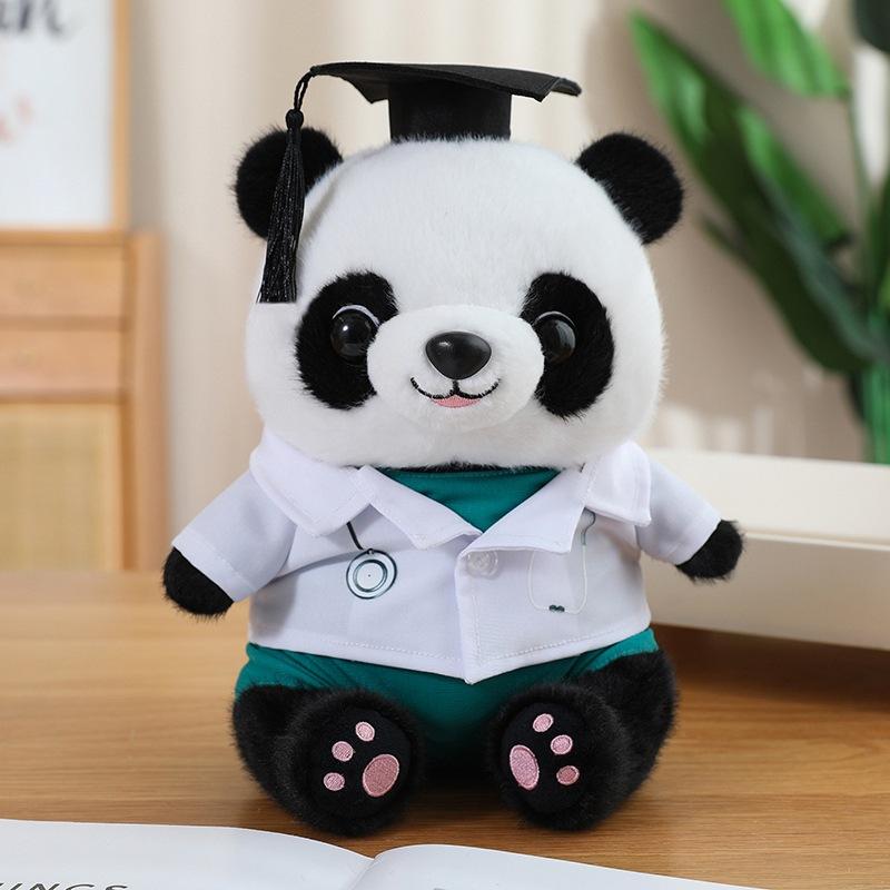 Cute Doctor Black and White Panda Doll Plush Toy Bachelor Panda Doll Student Graduation Season Memorial Ragdoll