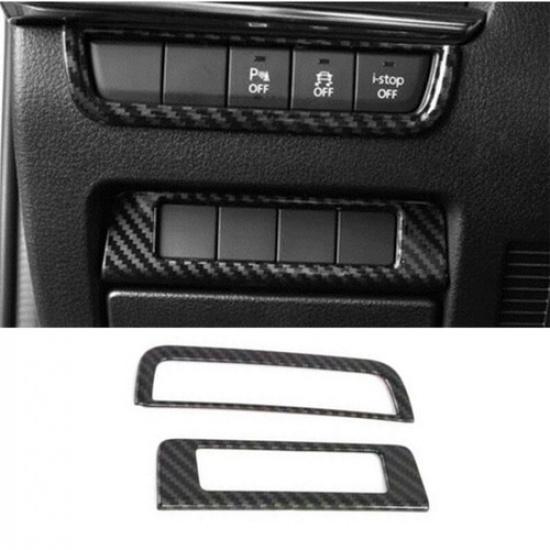 Carbon Fiber 2X Headlight Button Switch Cover Trim For Mazda 3 Axela 2020-2023