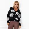 Damen Cropped Floral Jacquard V-Ausschnitt Dickstrick Cardigan Pullover Oberbekleidung