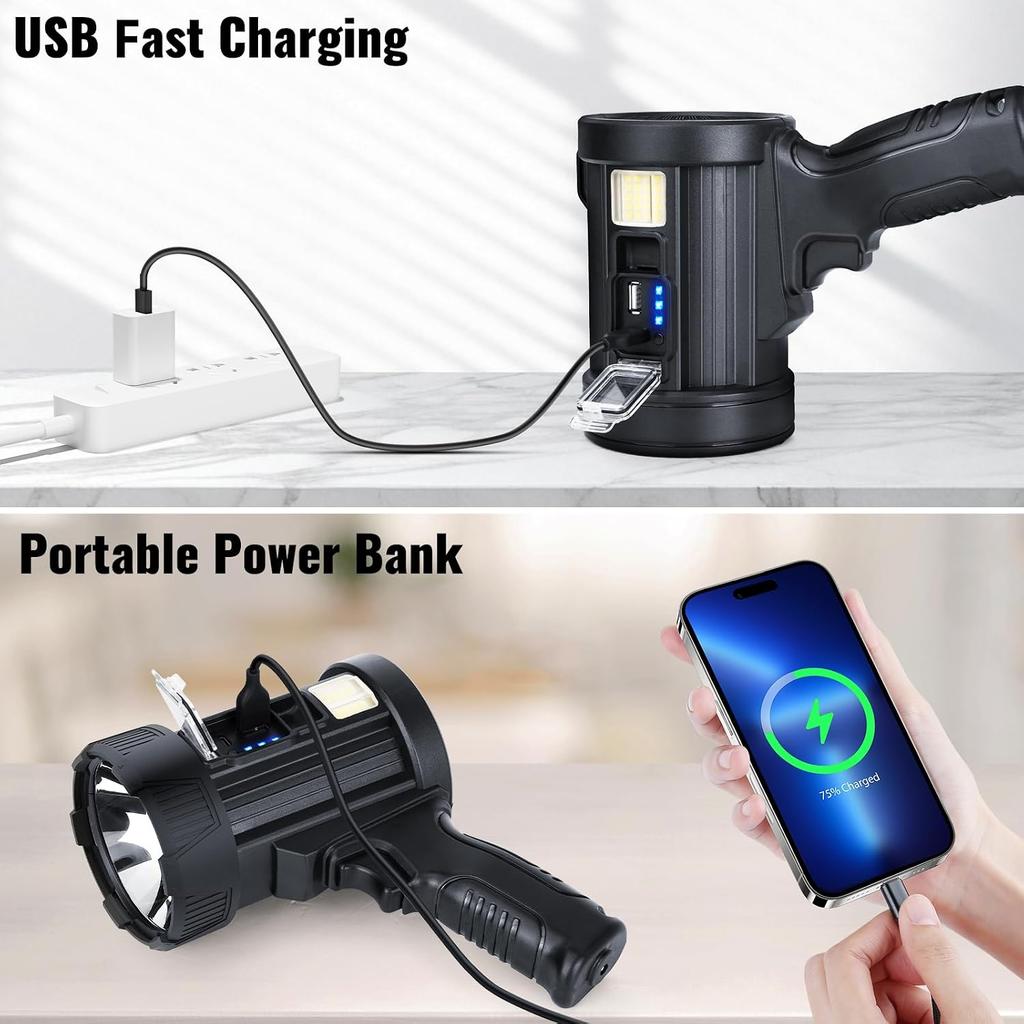 Sigoobal Rechargeable Spotlight,2000000 LM Super Bright Handheld Spot Light LED Flashlight High Lumens,Powered Spotlight Large Searchlight Outdoor