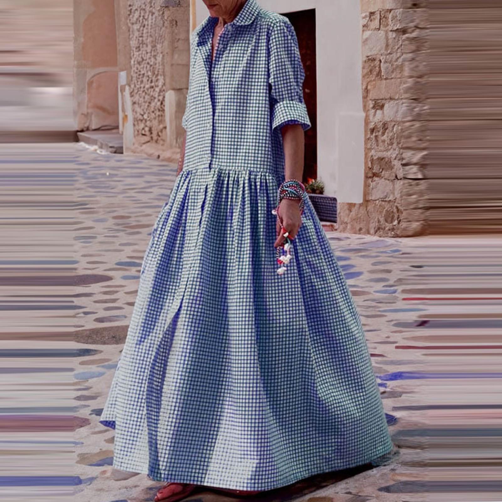 

Женское модное элегантное клетчатое платье-рубашка M синий