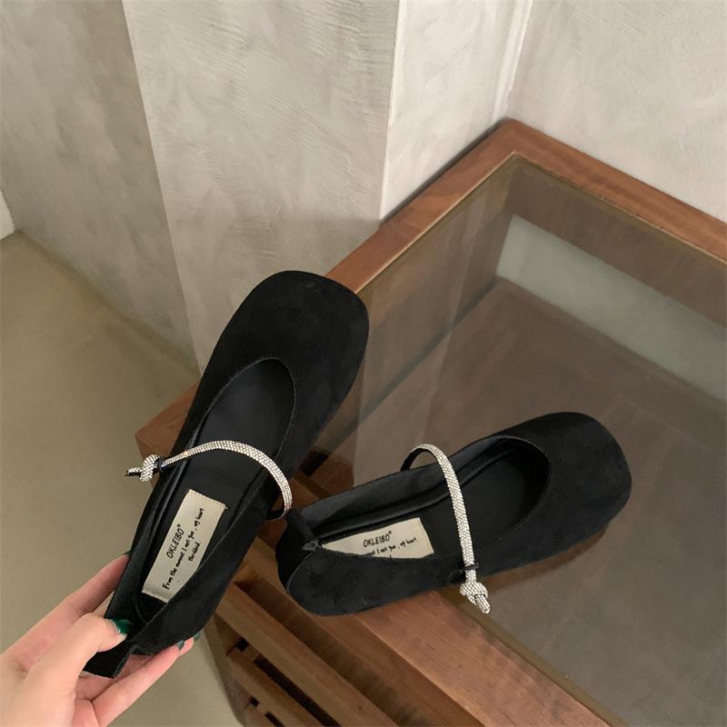 

Flat bottom retro small red single shoes fairy spring pregnant women non-slip ballet shoes with skirt Mary Jane shoes tide 40 чёрный