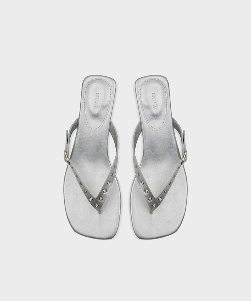 Khiho Eyelet Kitten Flip-Flops Silver