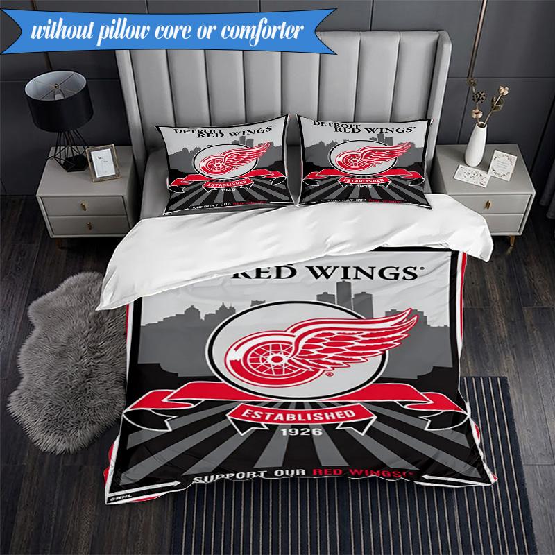 3PCS Vintage Detroit Wings Logo Bedding Set,Including 1pc Duvet Cover And 2pcs Pillowcases Perfect for Bedroom, Dormitory, Fan Christmas Gift