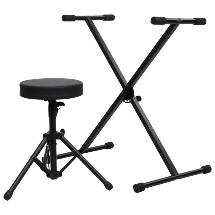 VidaXL Ensemble de support de clavier et de tabouret Noir