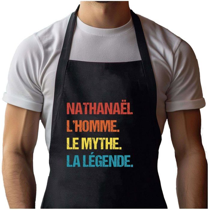 Tablier de cuisine - Nathanaël Mythe Légende Vintage - Noir - Coton résistant - Impression bretonne