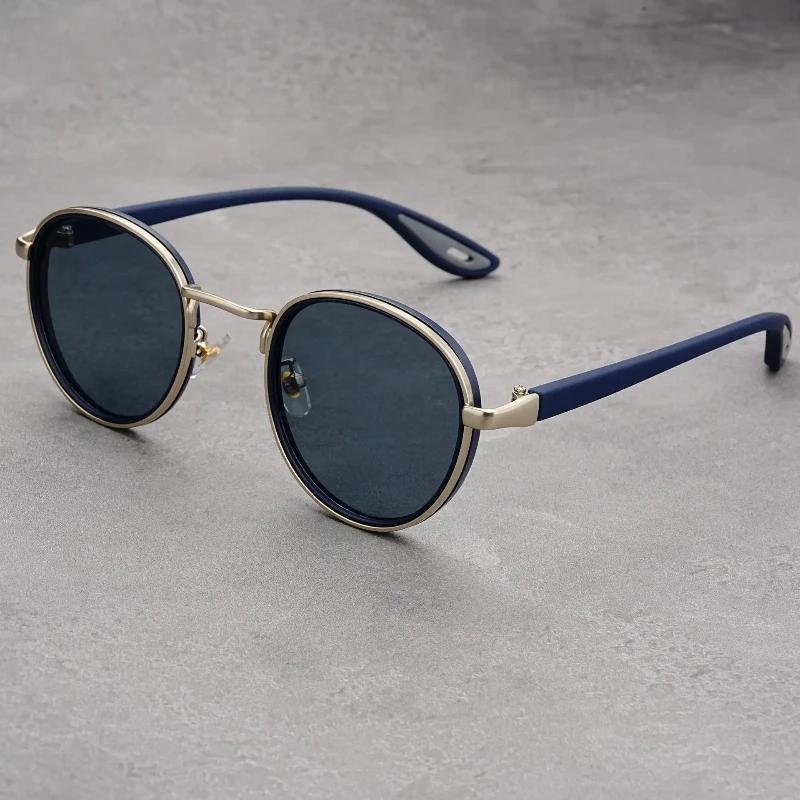 Neutrale Neue Retro Lässige Goldrand Runde Sonnenbrille Modische Persönlichkeit Hip-Hop Streetstyle Konkave Sonnenbrille