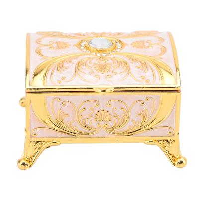 Vintage Enamel Trinket Organizer Rectangular Shape Velvet Lining Jewelry Storage Box for Girls Gold White