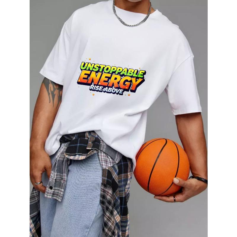 Unisex T-Shirt Weiß Unaufhaltsame Energie Übersteige es Grafikdruck Lässig Streetwear Mode Top für Alltagskleidung und Ausflüge