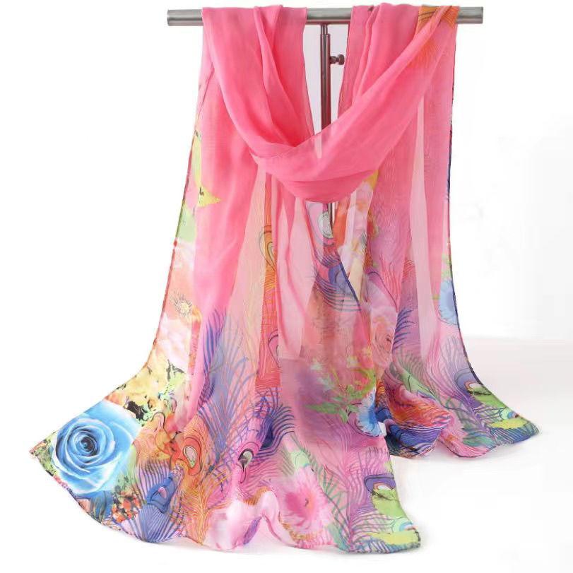 Silk Scarves, Women's Printed Chiffon Summer Shawls, Sun Protection Decorations for Beaches