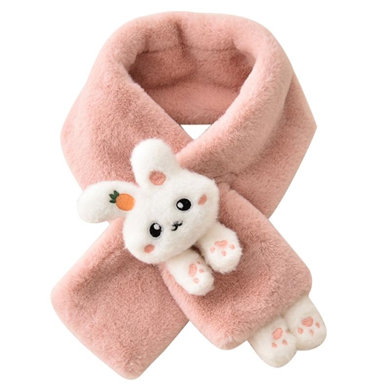 Girls Winter Warm Thicken Scarfs Cartoon Bunny Shape Faux Fur Plush Cross Collar Scarf Shawl Lovely Warm Soft Scarf