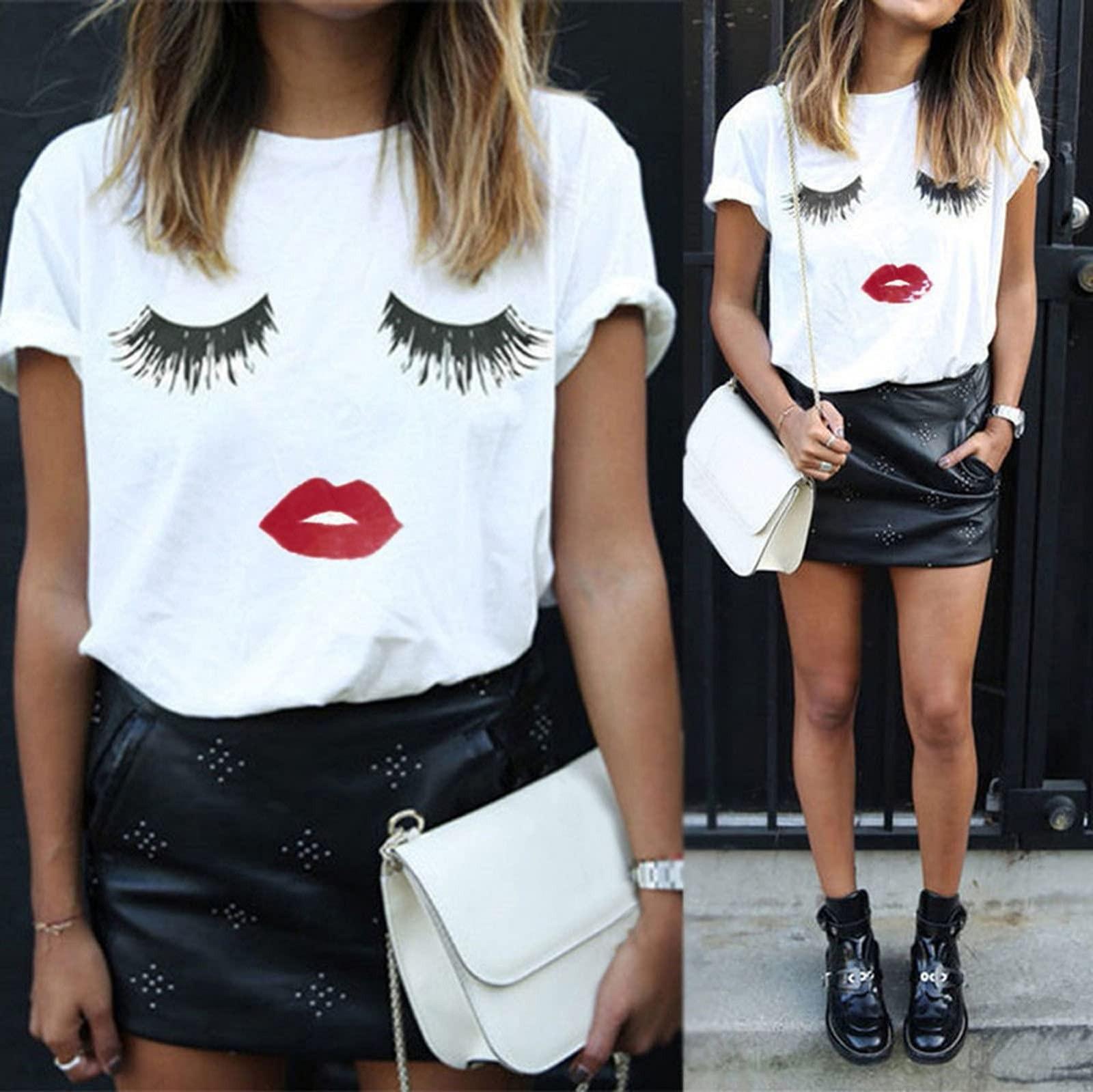 

Women Casual Letter Printing Short Sleeves Loose T-Shirt Blouse Tops