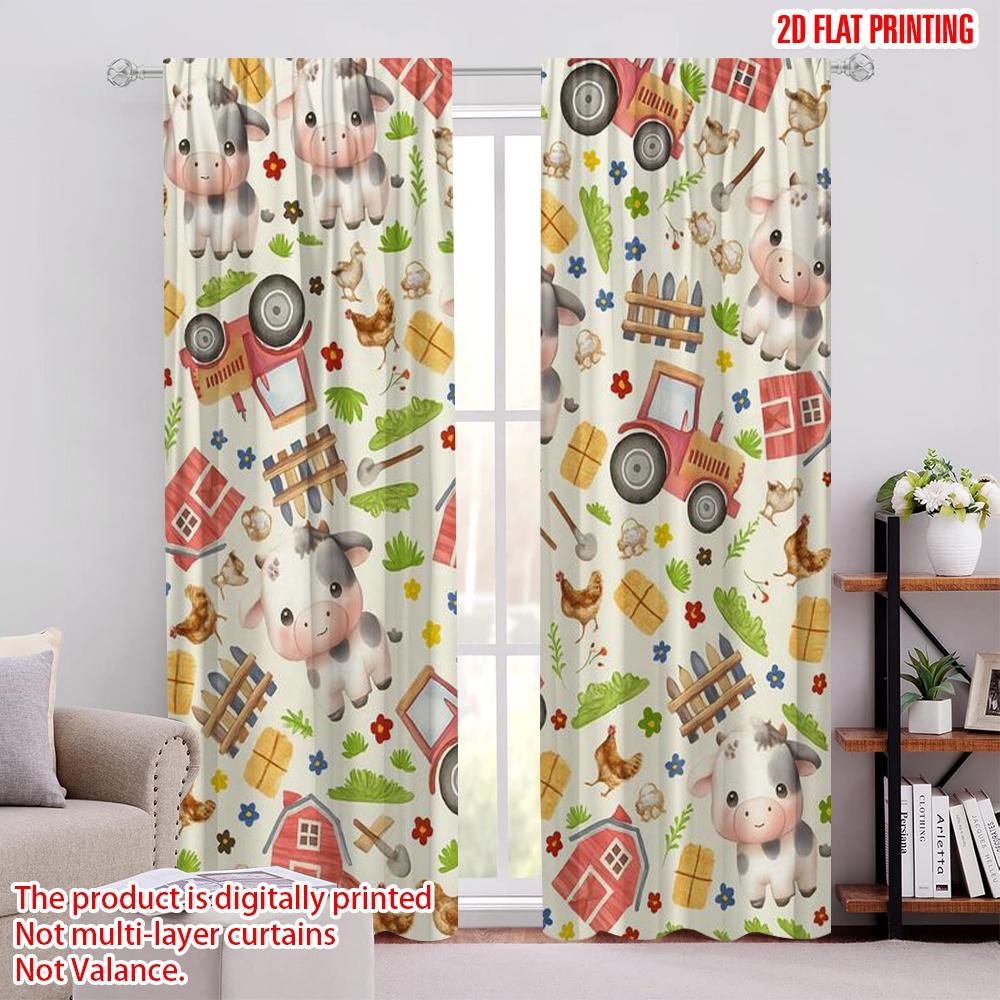 

2pcs,2D plane printing Minimalist Curtains Farmyard Fun Polyester Fabric (without rod) Decorations For Home Use for Bedroom & 52.50 × 116.00 cm 2 pcs