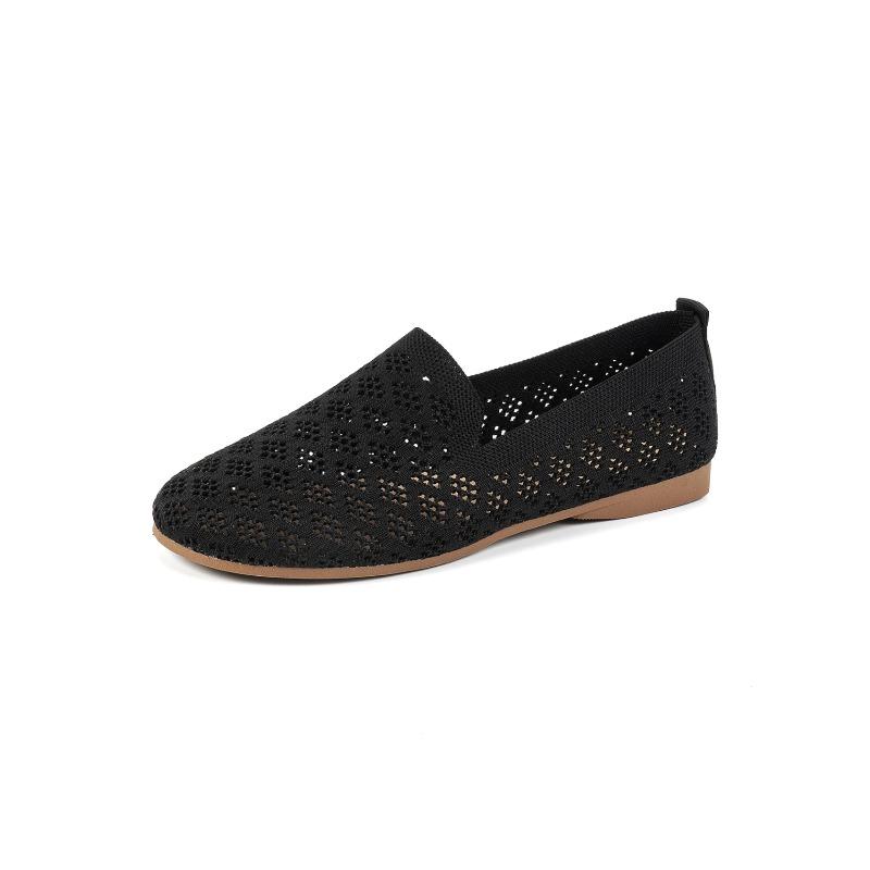 Scarpe Comode Traspiranti a Maglia Lavorata a Maglia con Punta Tonda Piatte Slip-on