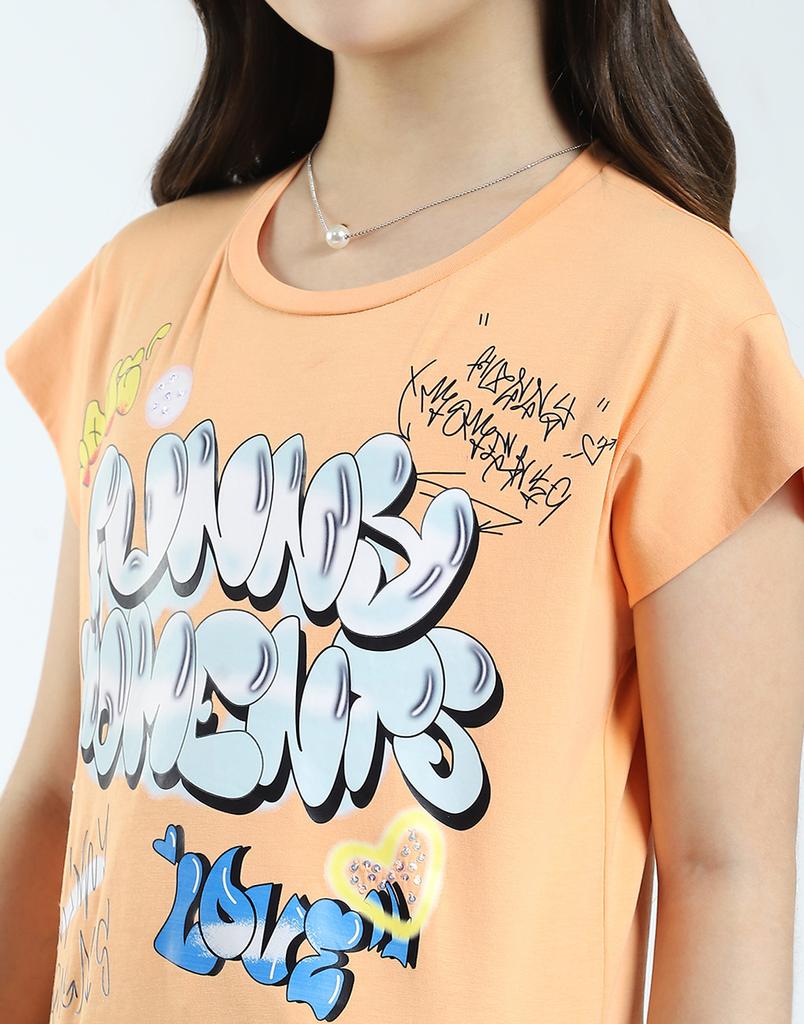 MONTE CARLO Mädchen Bedrucktes Rundhals Halbarm Top