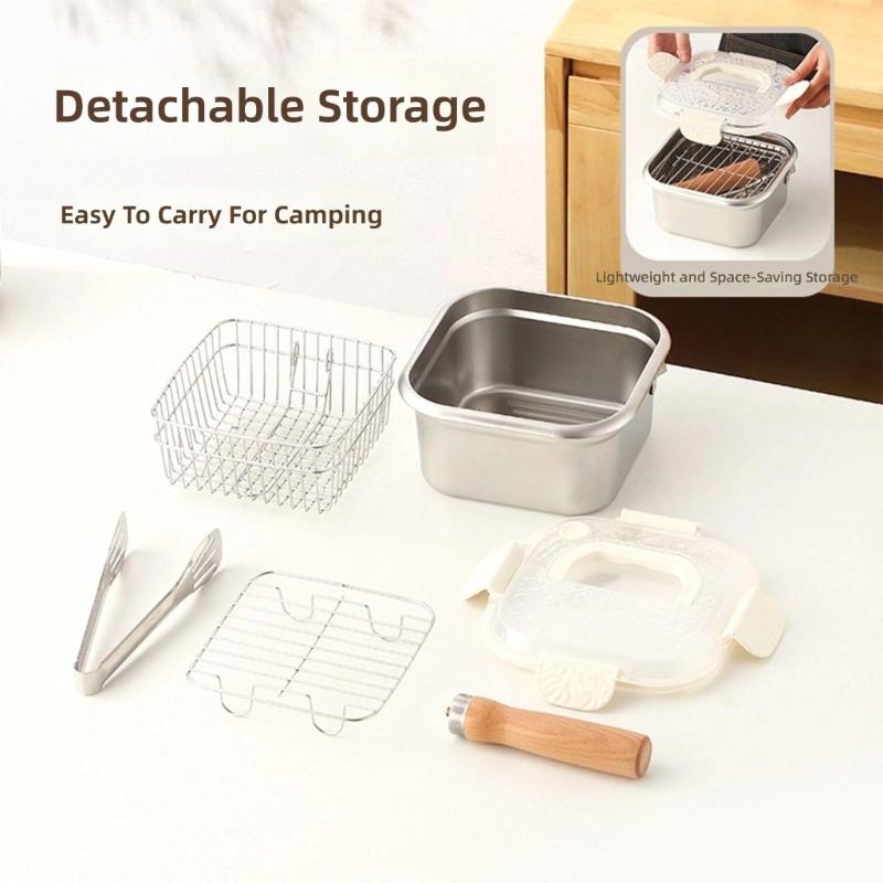 Stainlessed Steel Deep Fryers Oil Strainer Set Basket Lid Detachable Part for Easy Cleaning Metal Construction