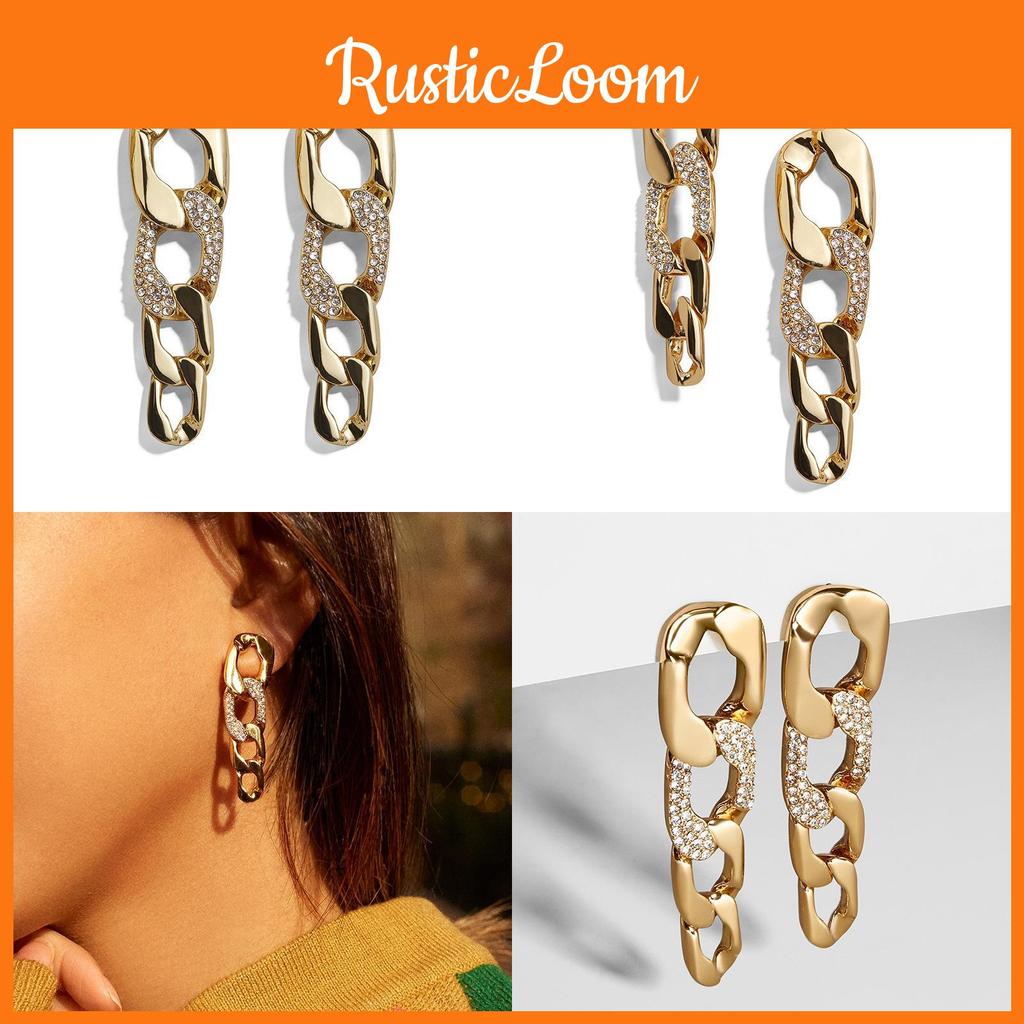 Geometric Fashionable Alloy Stud Earrings For Women With Sparkling Chain Style