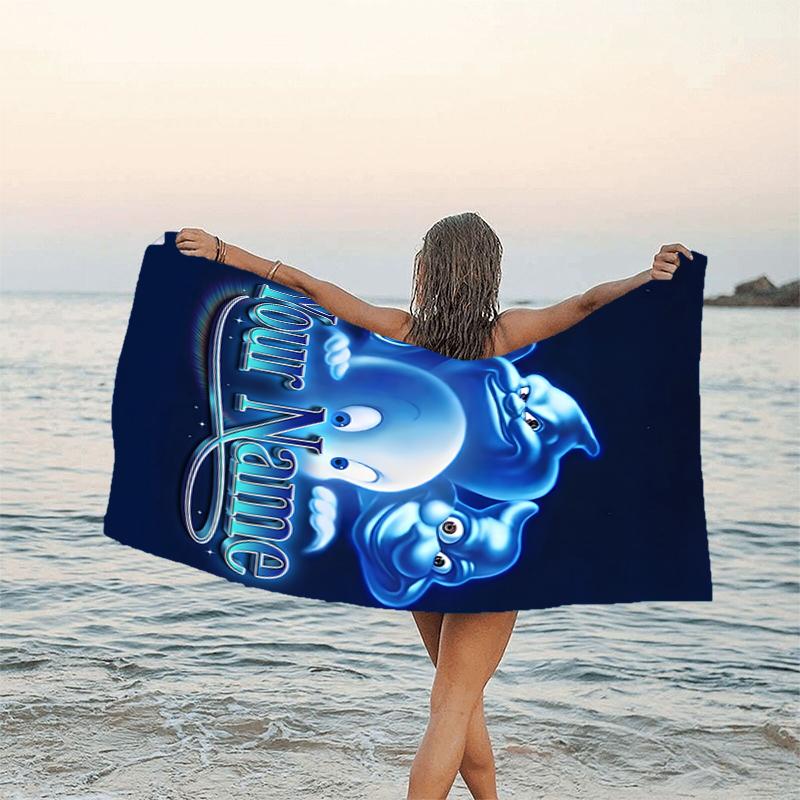 1pc Casper Beach Towel with Custom Name, Beach and Seaside Swimming Pool Equipment, Fashion Pattern, Rectangular, Travel Essential